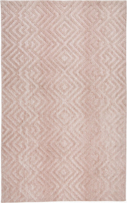 2' X 3' Pink And Ivory Geometric Stain Resistant Area Rug