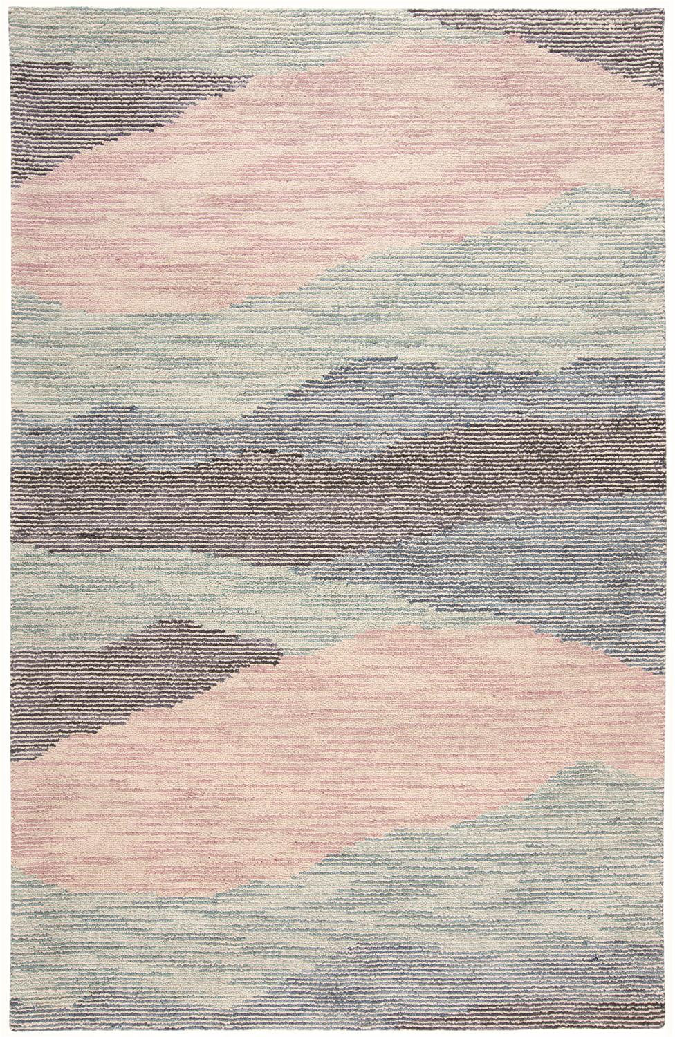 5' X 8' Pink Green And Blue Wool Abstract Tufted Handmade Area Rug