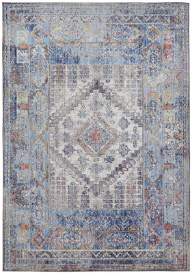 8' X 10' Blue Gray And Ivory Floral Stain Resistant Area Rug