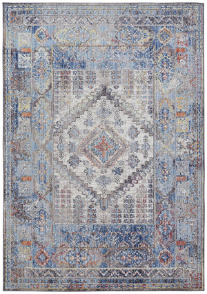 8' X 10' Blue Gray And Ivory Floral Stain Resistant Area Rug