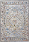 10' X 13' Taupe Blue And Gray Floral Stain Resistant Area Rug