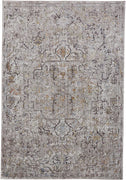 5' X 8' Gray Taupe And Yellow Abstract Stain Resistant Area Rug