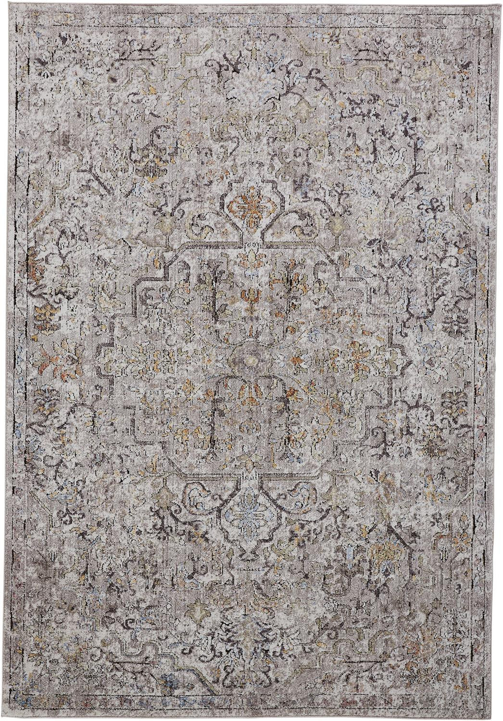 7' X 10' Gray Taupe And Yellow Abstract Stain Resistant Area Rug