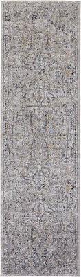 8' Gray Taupe And Yellow Abstract Stain Resistant Runner Rug