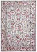 7' X 10' Ivory Pink And Gray Floral Stain Resistant Area Rug