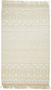 5' X 8' Ivory And Tan Wool Geometric Hand Woven Area Rug With Fringe