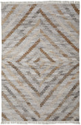 8' X 10' Ivory Gray And Tan Geometric Hand Woven Stain Resistant Area Rug With Fringe