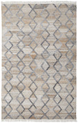 5' X 8' Gray Ivory And Tan Geometric Hand Woven Stain Resistant Area Rug With Fringe