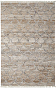 4' X 6' Tan Gray And Ivory Geometric Hand Woven Stain Resistant Area Rug With Fringe