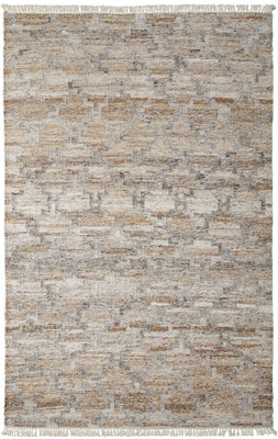 4' X 6' Tan Gray And Ivory Geometric Hand Woven Stain Resistant Area Rug With Fringe