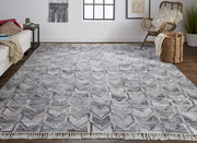 9' X 12' Gray Silver And Taupe Geometric Hand Woven Stain Resistant Area Rug With Fringe