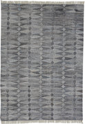 9' X 12' Gray Silver And Ivory Geometric Hand Woven Stain Resistant Area Rug With Fringe