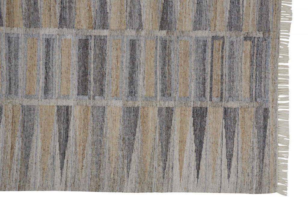 9' X 12' Tan Gray And Taupe Geometric Hand Woven Stain Resistant Area Rug With Fringe