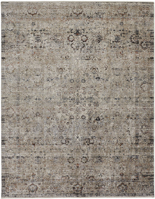 2' X 3' Taupe Ivory And Gray Abstract Distressed Area Rug With Fringe