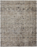 10' X 13' Taupe Ivory And Gray Abstract Distressed Area Rug With Fringe