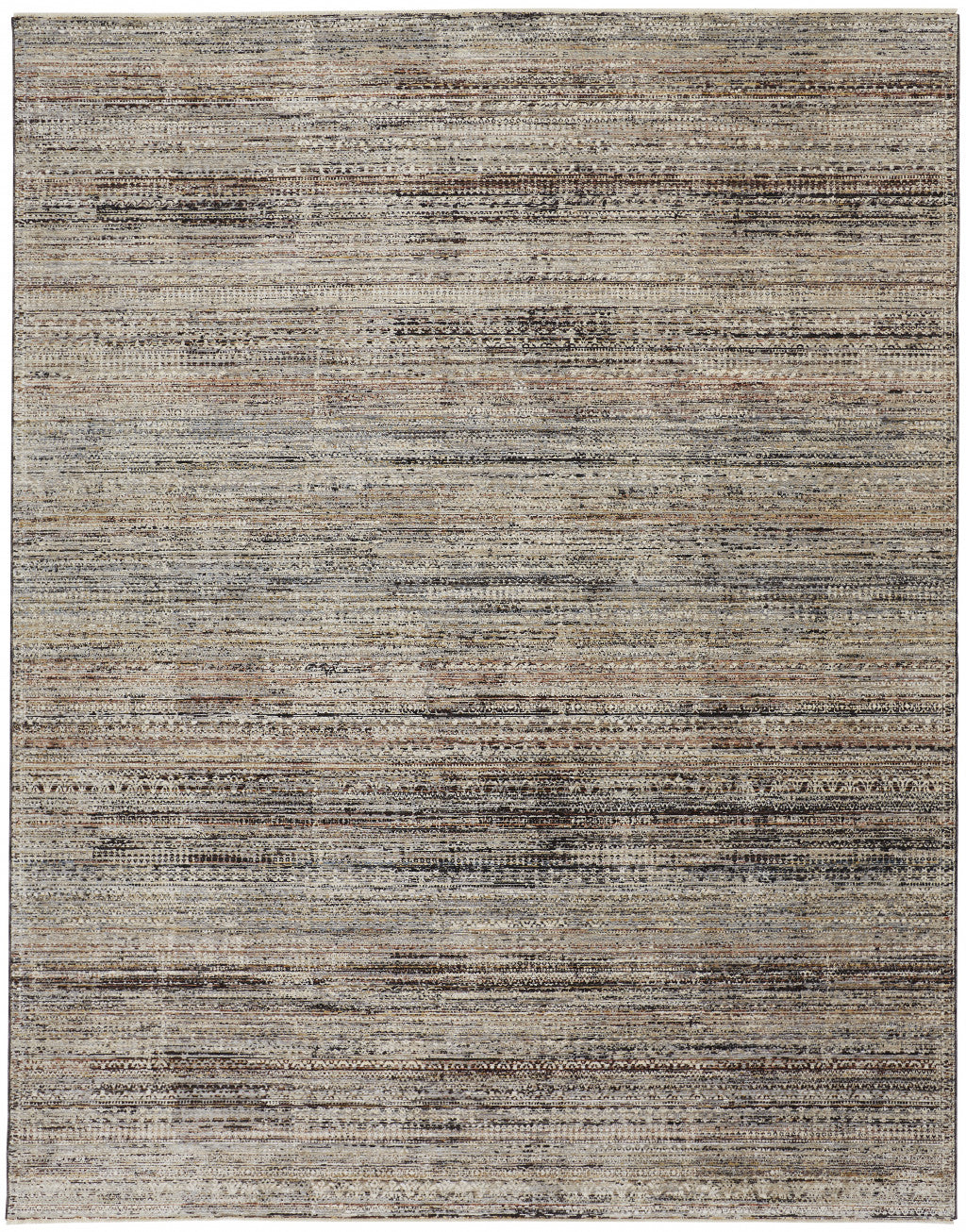 4' X 6' Ivory Gray And Black Abstract Distressed Area Rug With Fringe