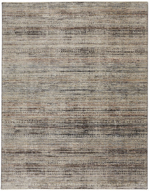 10' X 13' Ivory Gray And Black Abstract Distressed Area Rug With Fringe