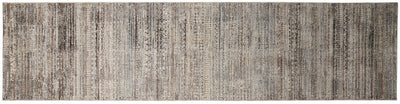 10' Ivory Gray And Black Abstract Distressed Runner Rug With Fringe