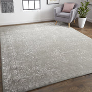 2' X 3' Gray Taupe And Silver Wool Floral Tufted Handmade Distressed Area Rug