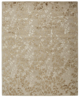 10' X 14' Ivory Tan And Gold Wool Floral Tufted Handmade Area Rug