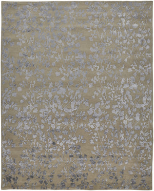 5' X 8' Tan Silver And Gray Wool Floral Tufted Handmade Area Rug