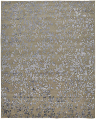 10' X 14' Tan Silver And Gray Wool Floral Tufted Handmade Area Rug