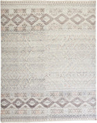 5' X 8' Gray Ivory And Pink Geometric Hand Knotted Area Rug