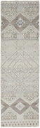 10' Gray Ivory And Pink Geometric Hand Knotted Runner Rug