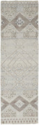 8' Gray Ivory And Pink Geometric Hand Knotted Runner Rug