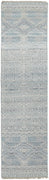 10' Ivory Blue And Gray Geometric Hand Knotted Runner Rug