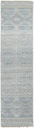 8' Ivory Blue And Gray Geometric Hand Knotted Runner Rug