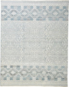 12' X 15' Ivory Blue And Gray Geometric Hand Knotted Area Rug