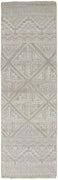 10' Ivory Tan And Gray Geometric Hand Knotted Runner Rug