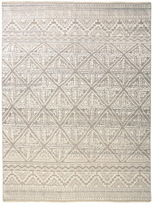 12' X 15' Ivory Tan And Gray Geometric Hand Knotted Area Rug