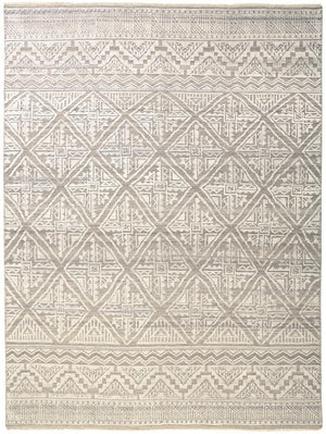 12' X 15' Ivory Tan And Gray Geometric Hand Knotted Area Rug