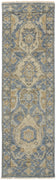 8' Blue Gold And Tan Wool Floral Hand Knotted Stain Resistant Runner Rug With Fringe