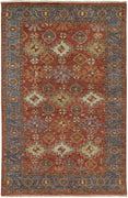 4' X 6' Red Blue And Orange Wool Floral Hand Knotted Stain Resistant Area Rug With Fringe