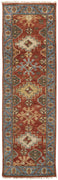 8' Red Blue And Orange Wool Floral Hand Knotted Stain Resistant Runner Rug With Fringe