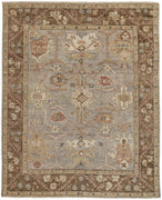 10' X 13' Gray Brown And Gold Wool Floral Hand Knotted Stain Resistant Area Rug With Fringe