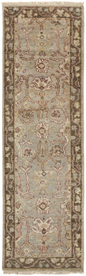 8' Gray Brown And Gold Wool Floral Hand Knotted Stain Resistant Runner Rug With Fringe