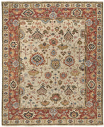 4' X 6' Ivory Red And Blue Wool Floral Hand Knotted Stain Resistant Area Rug