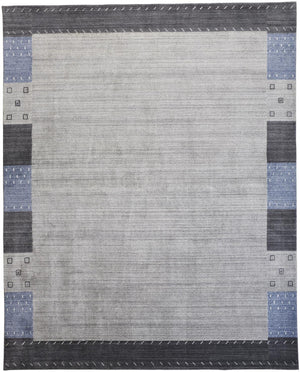 5' X 8' Gray Blue And Black Wool Hand Knotted Stain Resistant Area Rug