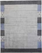 8' X 10' Gray Blue And Black Wool Hand Knotted Stain Resistant Area Rug