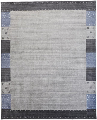 10' X 13' Gray Blue And Black Wool Hand Knotted Stain Resistant Area Rug