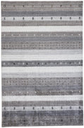 4' X 6' Gray Silver And Black Wool Striped Hand Knotted Stain Resistant Area Rug