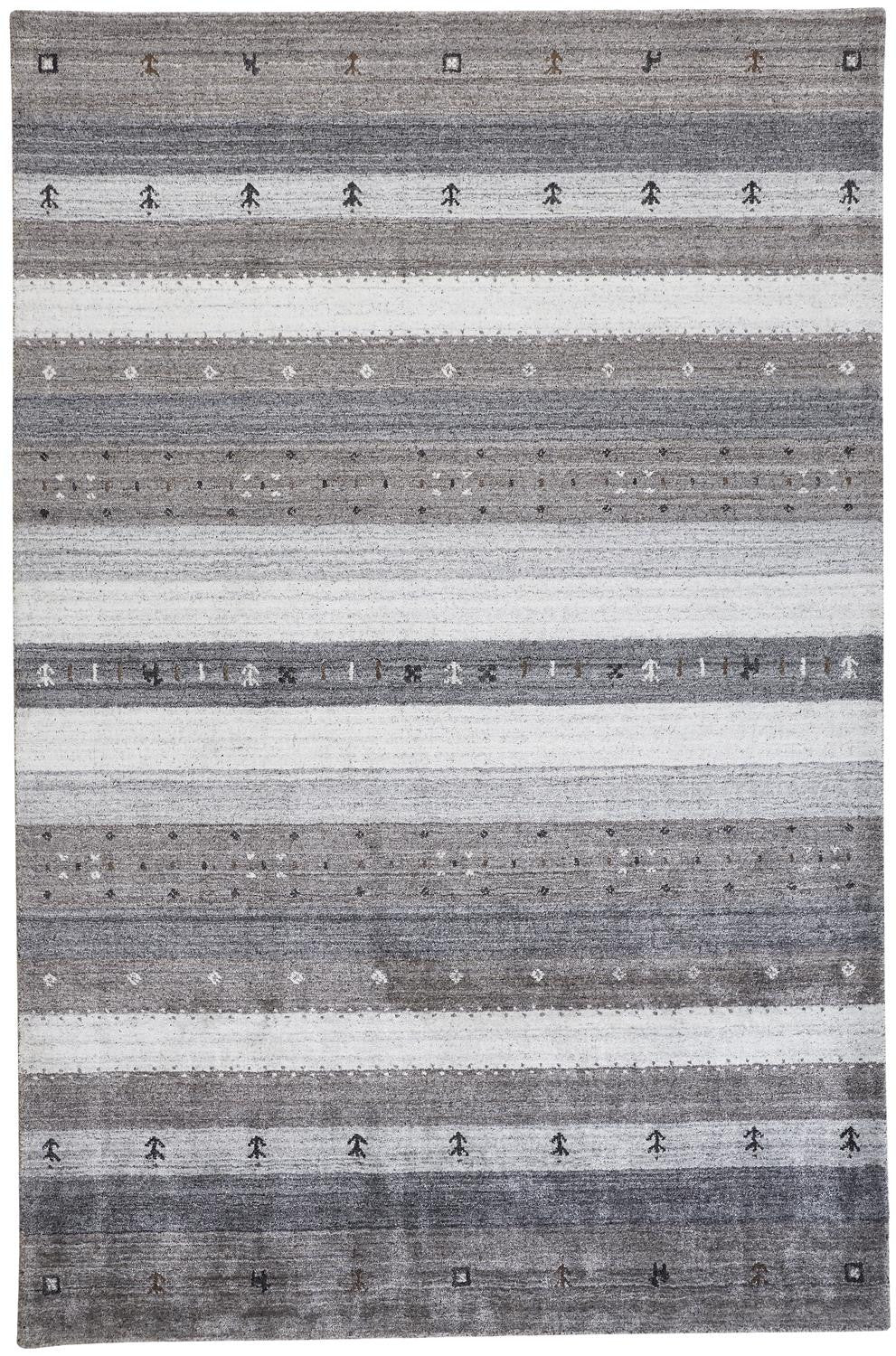 5' X 8' Gray Silver And Black Wool Striped Hand Knotted Stain Resistant Area Rug