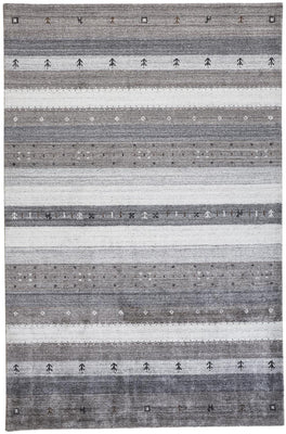 8' X 10' Gray Silver And Black Wool Striped Hand Knotted Stain Resistant Area Rug