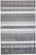 9' X 12' Gray Silver And Black Wool Striped Hand Knotted Stain Resistant Area Rug