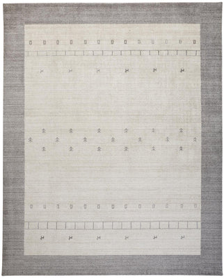 5' X 8' Ivory And Gray Wool Hand Knotted Stain Resistant Area Rug