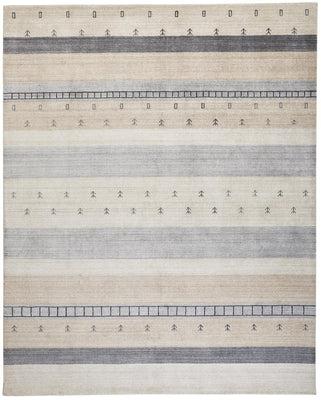 4' X 6' Ivory Tan And Gray Wool Striped Hand Knotted Stain Resistant Area Rug